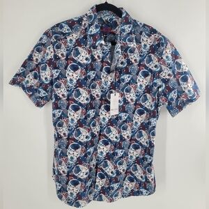 Robert Graham Shirt XL Classic Fit Short‎ Sleeve Skull Print Button New